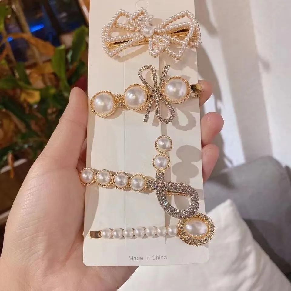 4pcs Sweet Colorful Rhinestone Pearl Hairpin Shinning Flower Heart Hair Clips Girls Side Barrettes Cute Pins Accessories