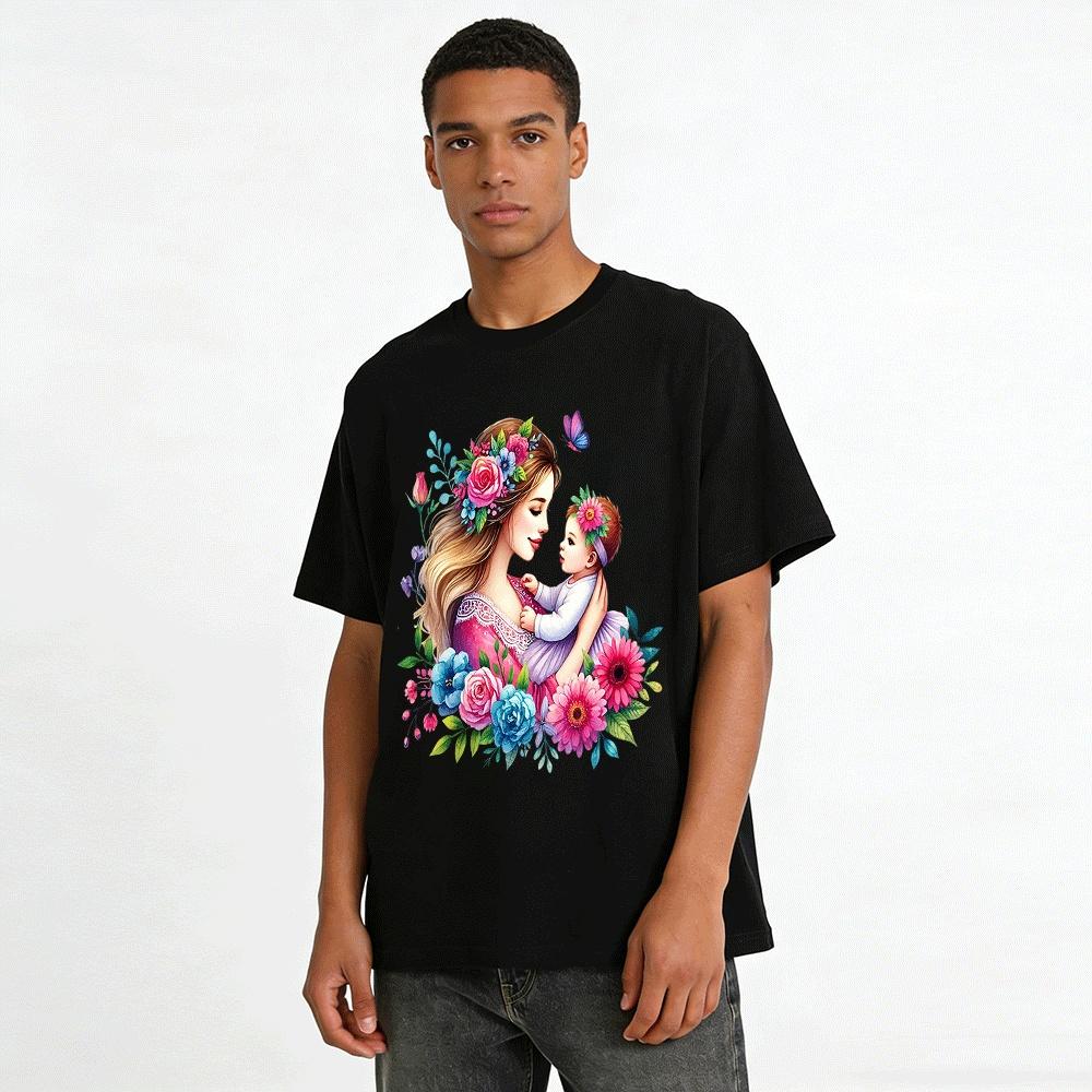 Floral Mother And Child Print Casual Tops For Adults And Kids Pure cotton T-shirt