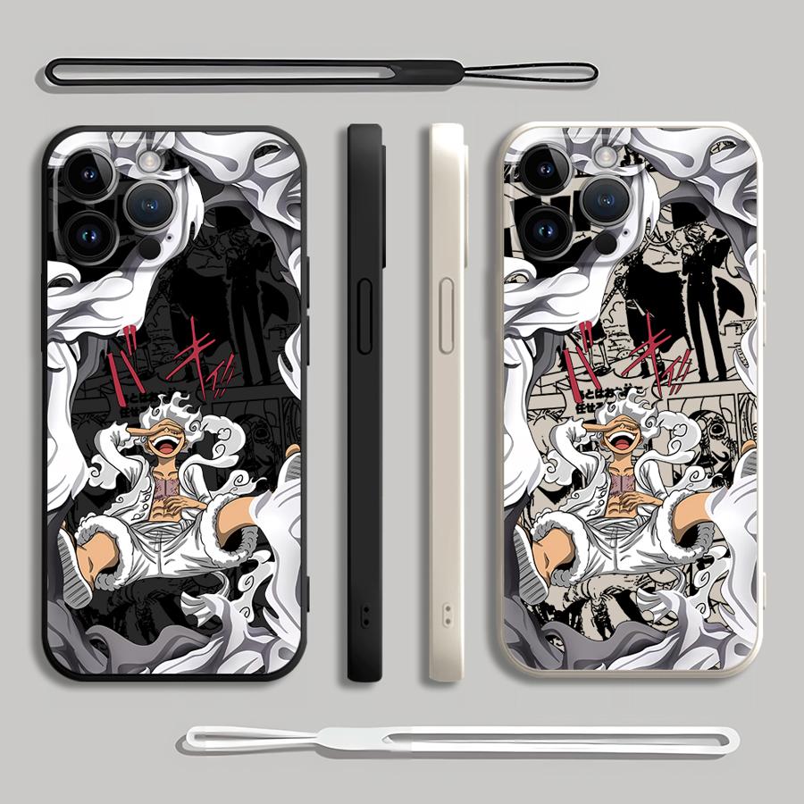 Handyhülle für Apple iPhone 14 Pro 13 15 11 15Plus 12 16 7 8 XS XR 16Pro Max Weiche Hülle O-One Piece Luffy 5. Gang