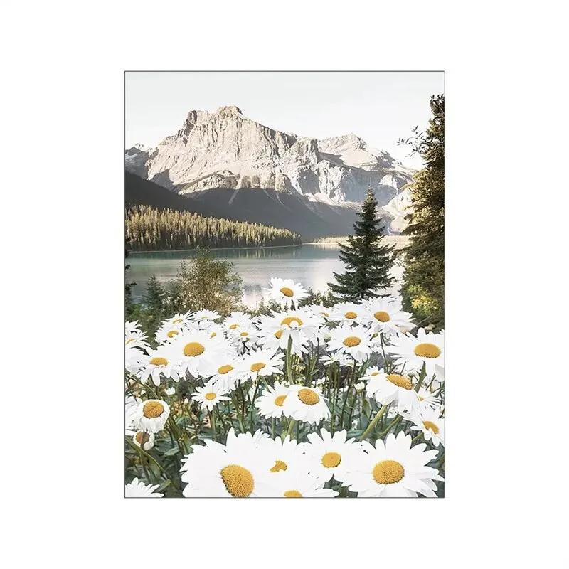 

Природное озеро, домашний декор, современный постер с сельским пейзажем, зеленое растение, тюльпан, подсолнух, картина, идеально подходящая для декора ресторана 21x30cm No Framed