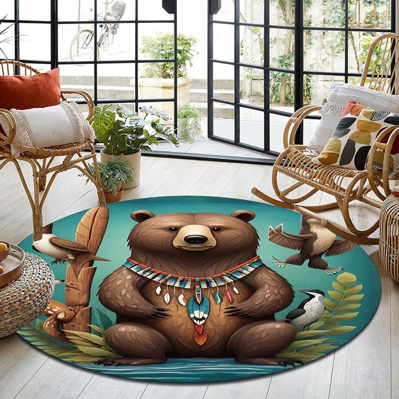 1Pc Bear Circular Print Rug - Home Decoration Carpet For Living Room Bedroom Flooring Computer Chair Area Rug