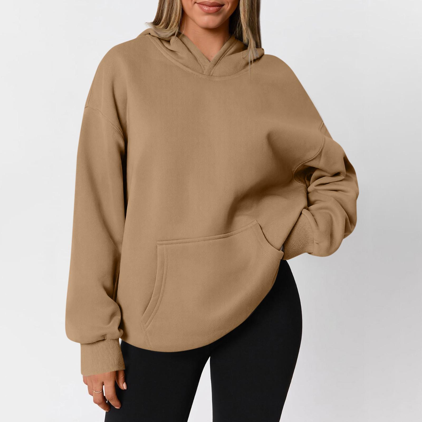 

Women s Fashion Zipper Hoodie Long Sleeve Hooded Pullover Sweatshirt Casual Color Tops With Pockets S верблюд