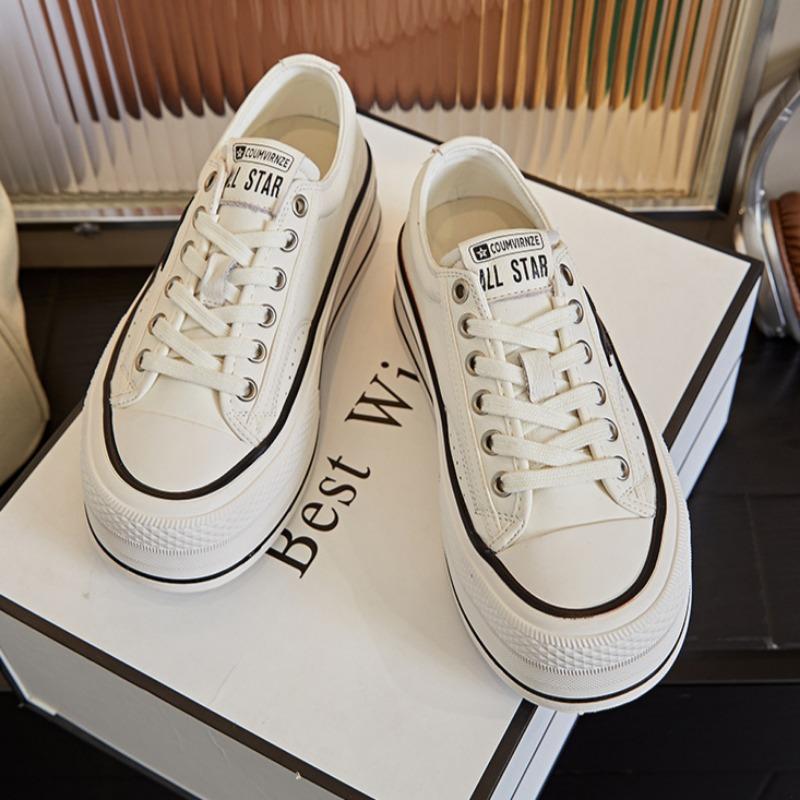 First Layer of Cowhide White Shoes Thick Sole Height-increasing Single Shoes Casual Fashion Women's Shoes Sports Shoes