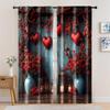 2pc,  Romantic Valentine's Day Curtains Red Wood Theme Polyester,Without Electricity Holiday Decorations for Aesthetic Room