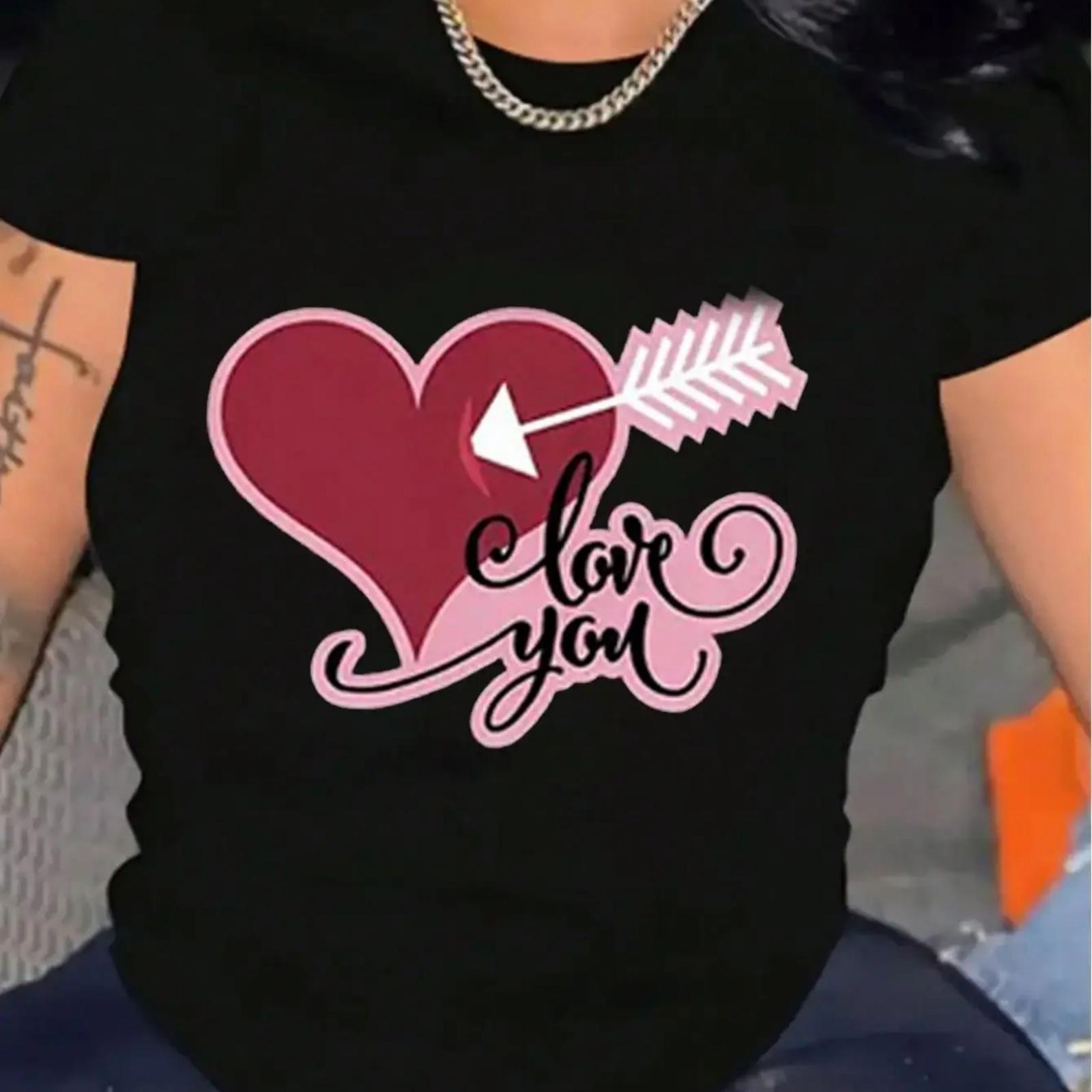 

Women Happy Valentine s Day - Heart Shot Pattern Shirt Cotton T-Shirt Soft, Breathable, Comfort-Fit Crew Neck Tee XXXXXL різнокольоровий