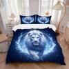 3pcs Blue Flame Majesty Lion Bedding Set - 1 Soft Quilt Cover + 2 Pillowcases, Machine Washable - Suitable for All Seasons, Perfect Gift for