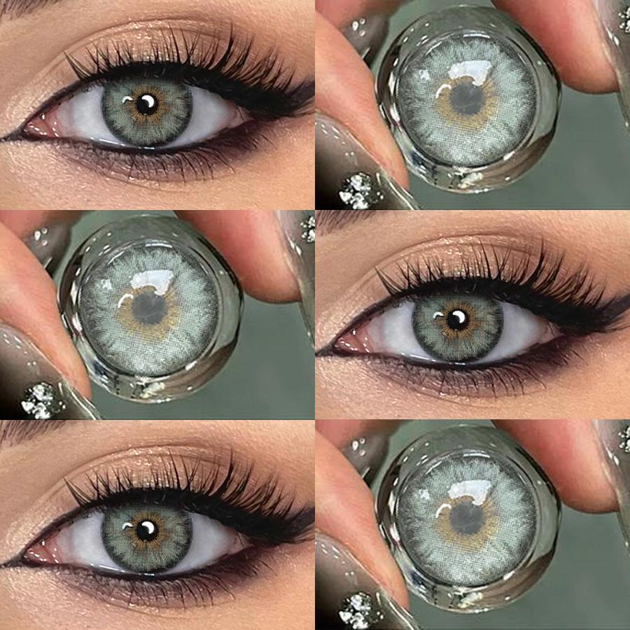 FreshLady 1 Pair 2pc 14.2mm Yearly Disposable Colored Contact Lenses, 40% Water, Soft & Breathable Cosmetic Lenses, Natural Brown/Green/Blue/Gray