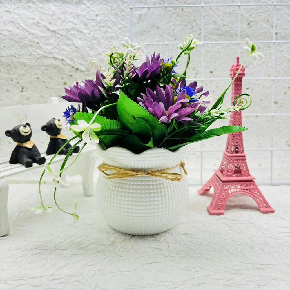 Chrysanthemum Sunflower Square Pot Faux Potted Plant For Living Room Tabletop