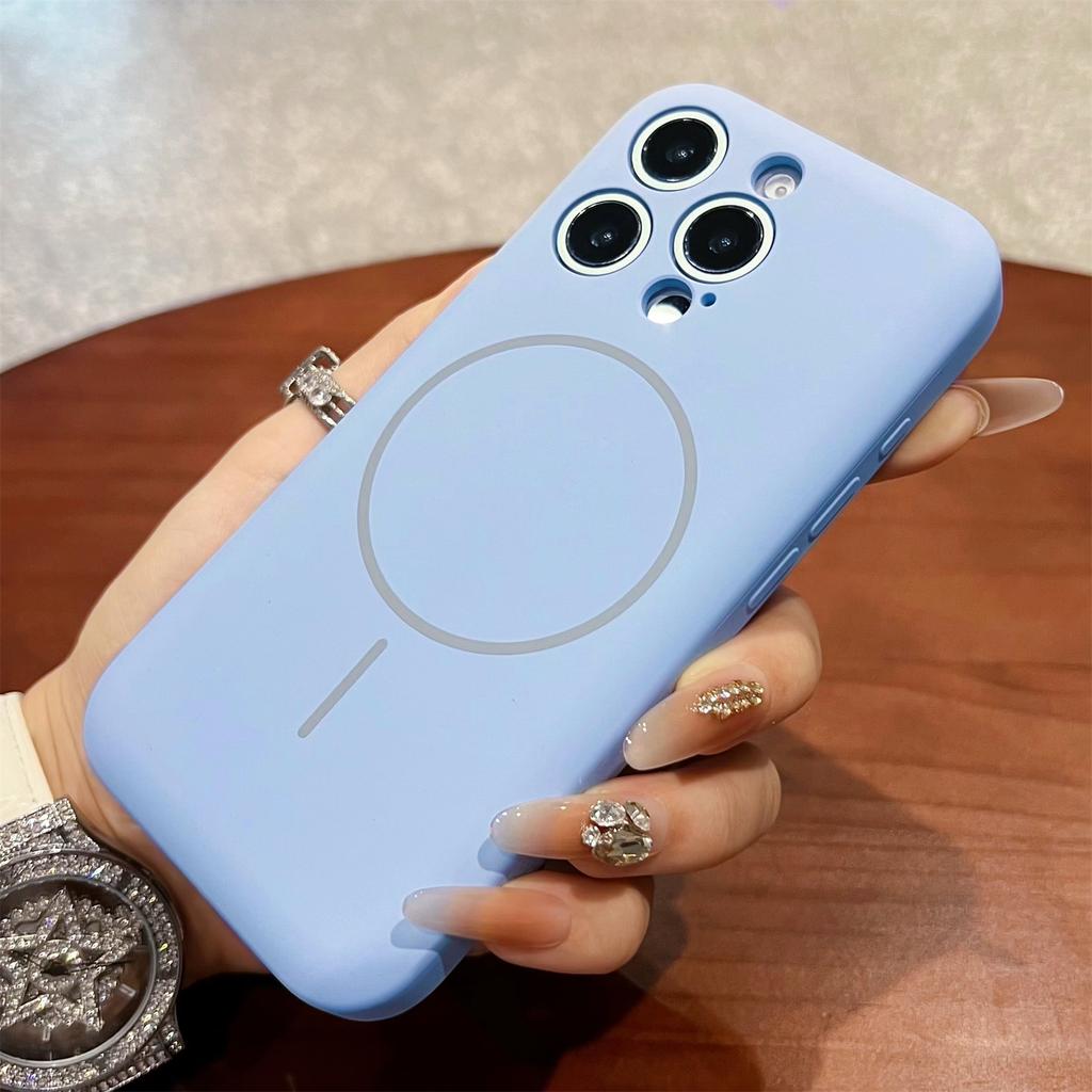 For iPhone 14 Pro Max Magnetic Case Skin Touch Liquid Silicone PC Shockproof Phone Cover