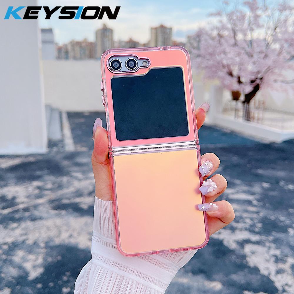 KEYSION Custodia per telefono colorata con gradiente laser alla moda per Samsung Z Flip 6 5 5G Cover posteriore antiurto in TPU+PC per Galaxy Z Flip 7 FE