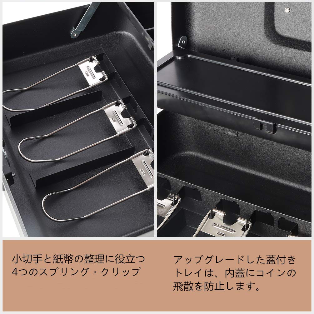 Jssmst Handheld Safe with Dial Operation, Accounting Coin Case with Three Spring Clips, Organizes Banknotes, Metal, 30x24x8.8cm (Black Dial)