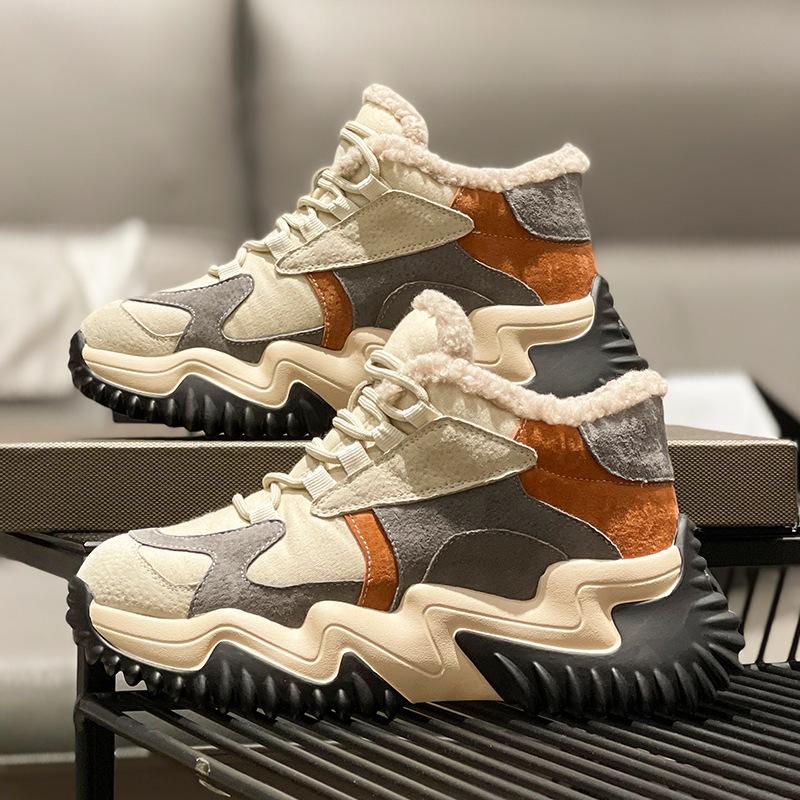 Matná kožená sněhová obuv zimní nová sametová velká bavlněná dámská obuv ležérní krátké boty silná podrážka zvyšující sportovní boty pro tátu