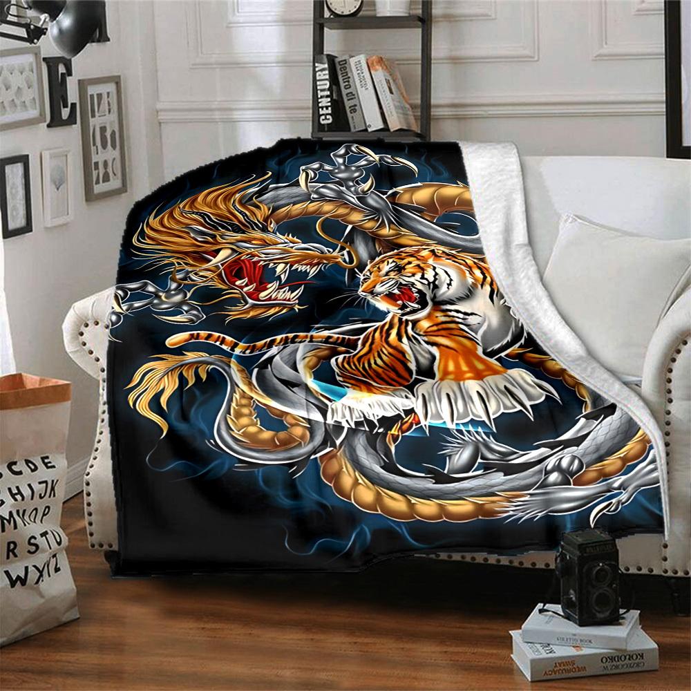 1pc Dragon Tiger Design Blanket Lightweight Blanket Throw Blanket For Sofa, Bed, Travel, Camping, Livingroom, Office, Couch, Chair yy251010095