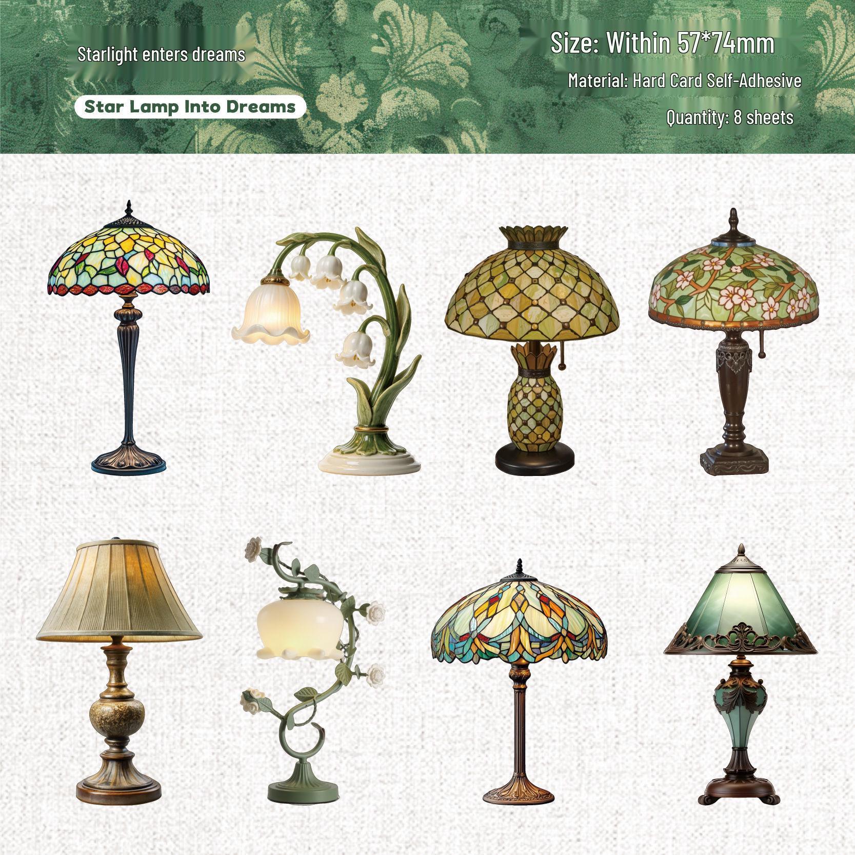 Retro Lamp Language Sticker Pack: 8 Sheets of Themed Retro Decorations