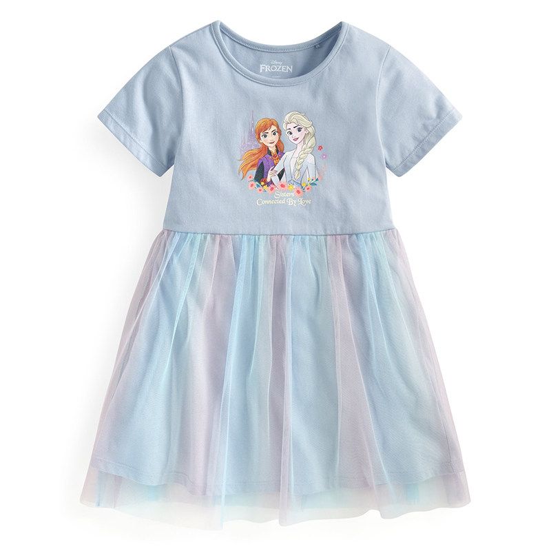 New Summer girl Princess Dress Mesh Dress Girl Short Sleeve Patchwork Veil Dress Cartoon Princess pure cotton Girl's Kids