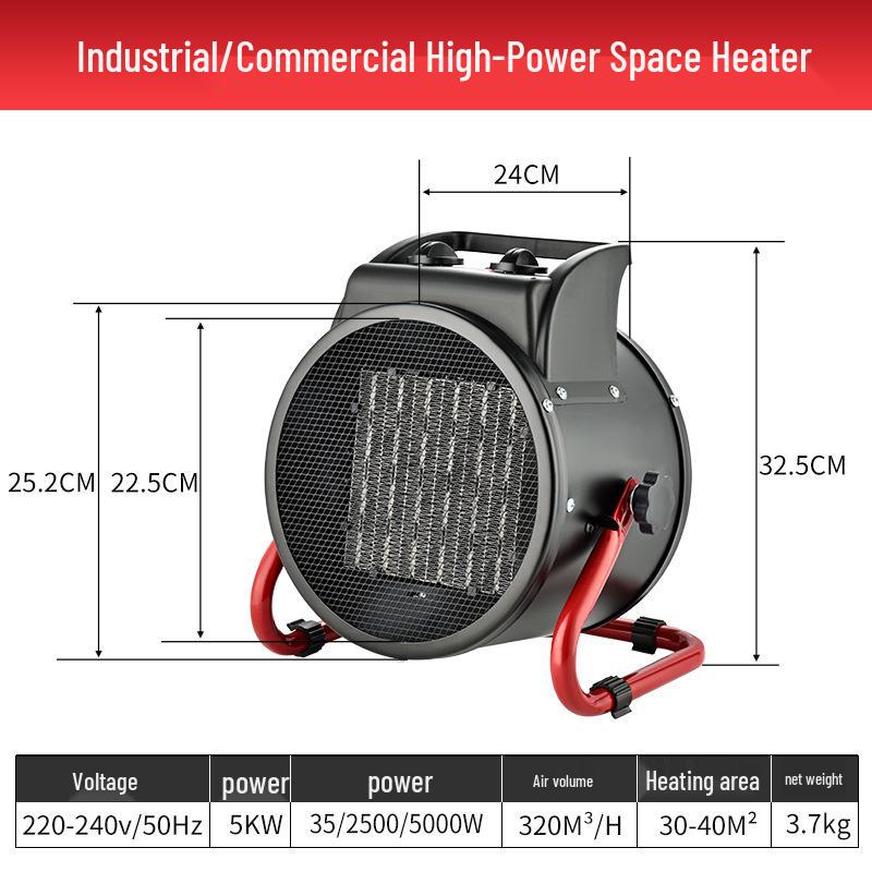Compact High-Power Industrial Fan Heater for Rapid Heating, Ideal for Home, Breeding Farms, and Desktops.