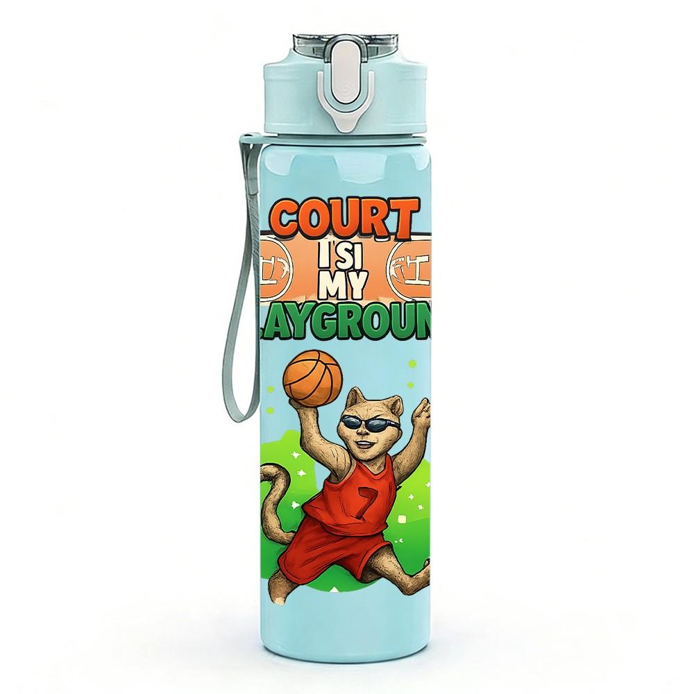 1PC Donut Basketball Character Print 750ml Color Plastic Sports Water Bottle Leakproof Flip Straw Lid Suitable for Sports Office Home Use