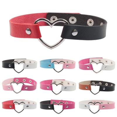 Europäische & Amerikanische Harajuku Soft Girl Farbblock PU-Leder Pfirsichherz Kragen Damen Schlüsselbein Kette Halskette