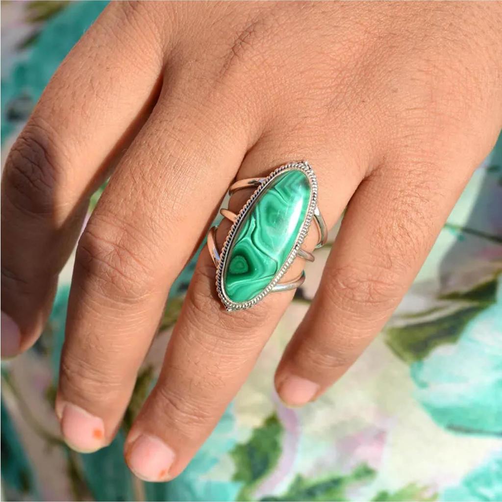 Malachite 925 Sterling Silver Ring – Handmade Gemstone Jewelry