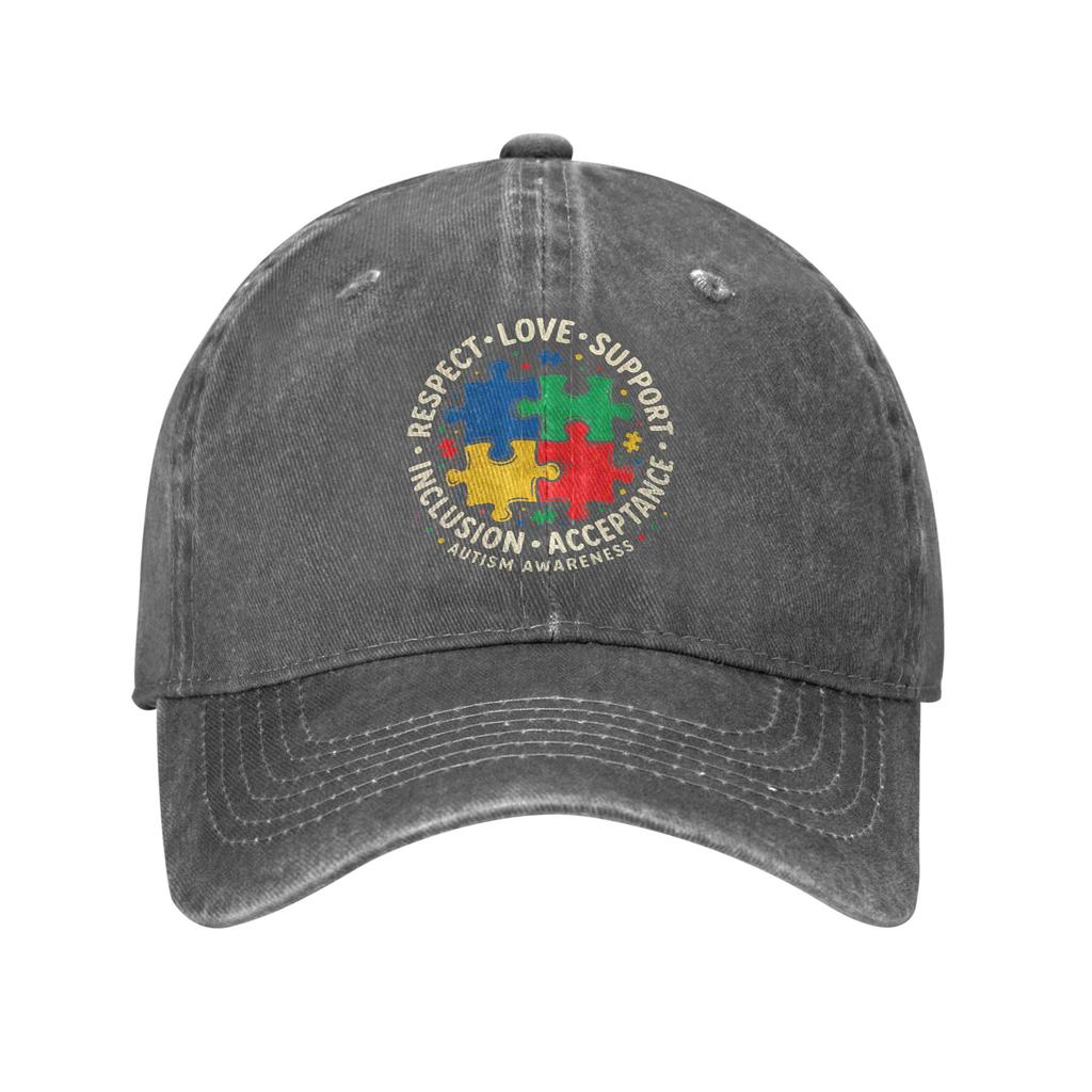 Autism Awareness Respect Love Support Washed Baseball Cap Fitted Retro Sun Trucker Hat Summer Unisex Men Outdoor Snapback Cap