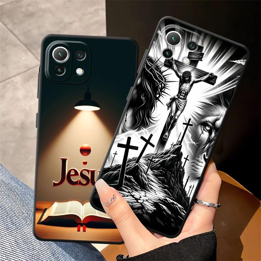 Case for Xiaomi Mi 11 12 13 Lite 12X 13 14 15 Pro 10T 11T 12T Pro Black Soft Phone Cover The Cross Jesus Pattern