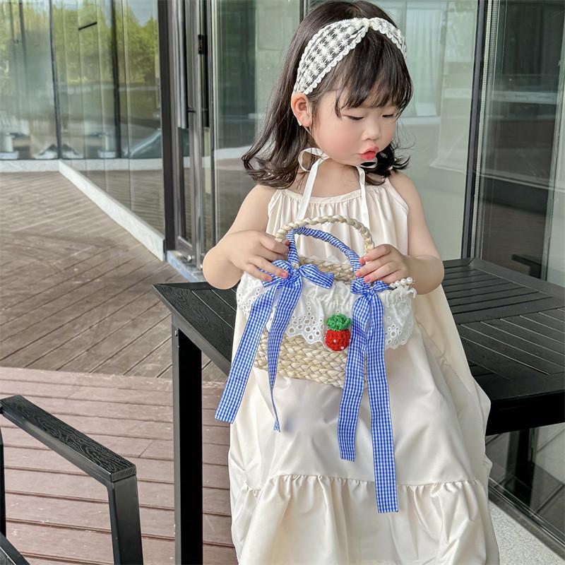 Charming Breathable Straw Woven Kids Crossbody Bag In Cute Strawberry And Cherry Styles