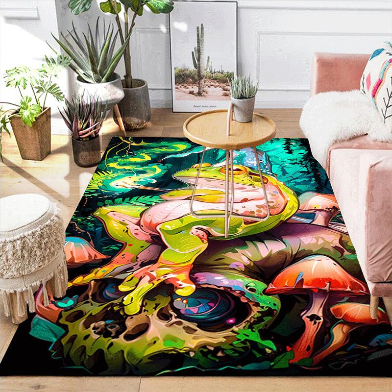 1pc Leisurely frog Design Area Rug - Soft, Anti-Slip, and Durable Gaming Room Decor for Bedroom