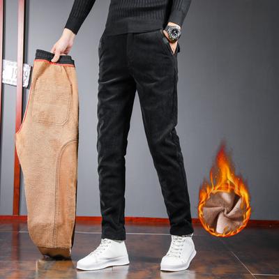 2024 Autumn/Winter New Men's Thick Velvet/Regular Corduroy Casual Trendy Elastic Warm Small Foot Pants