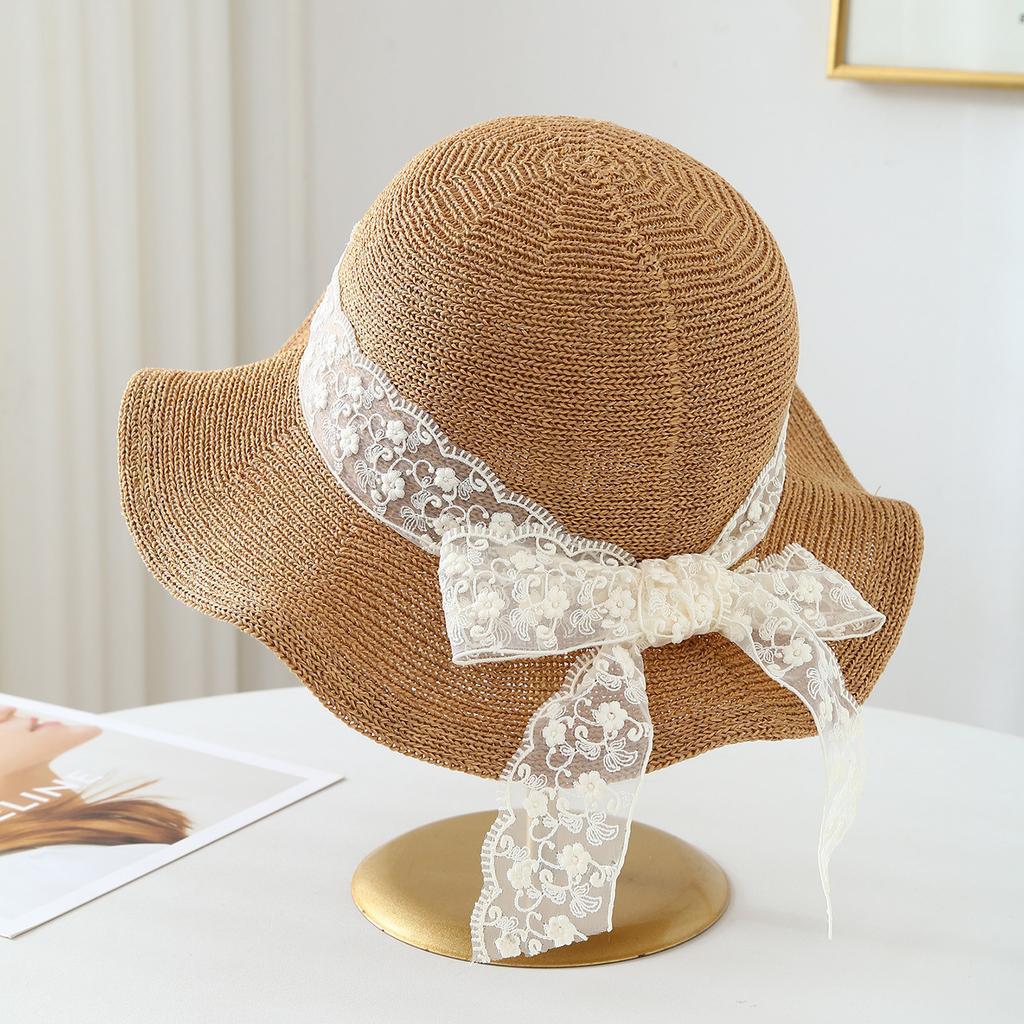 Lace Bowknot Straw Hat Women, Summer Wide Brim Beach Vacation Hat