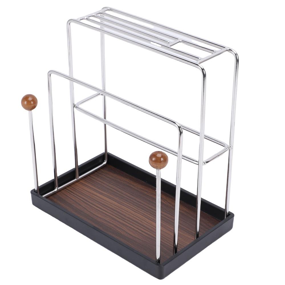 With Drain Tray Knife Holder Stainless Steel, Wood Dish Rag Holder Utensil Holder  Countertop