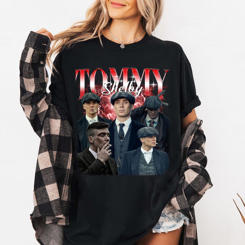 Tommy Shelby Peaky Blinder Retro Koszulka dla Fana, Unisex Koszulka Filmowa, Styl Vintage Hip Hop Streetwear Luźna Koszulka z Krótkim Rękawem Codzienna Odzież