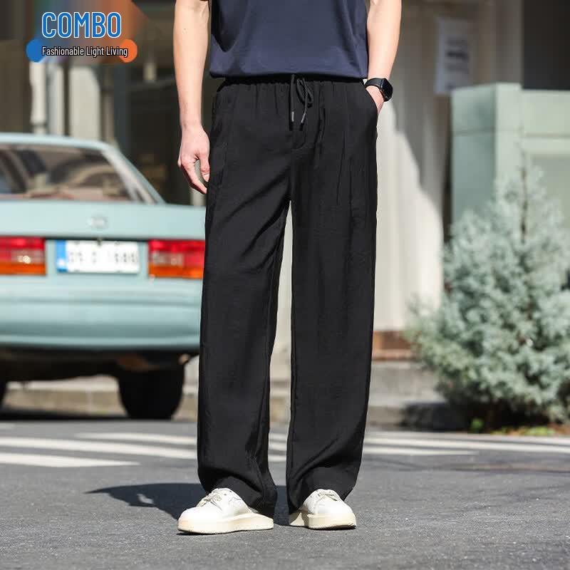 Koubo Unisex Retro Cooling Drawstring Straight-Leg Casual Pants M чёрный