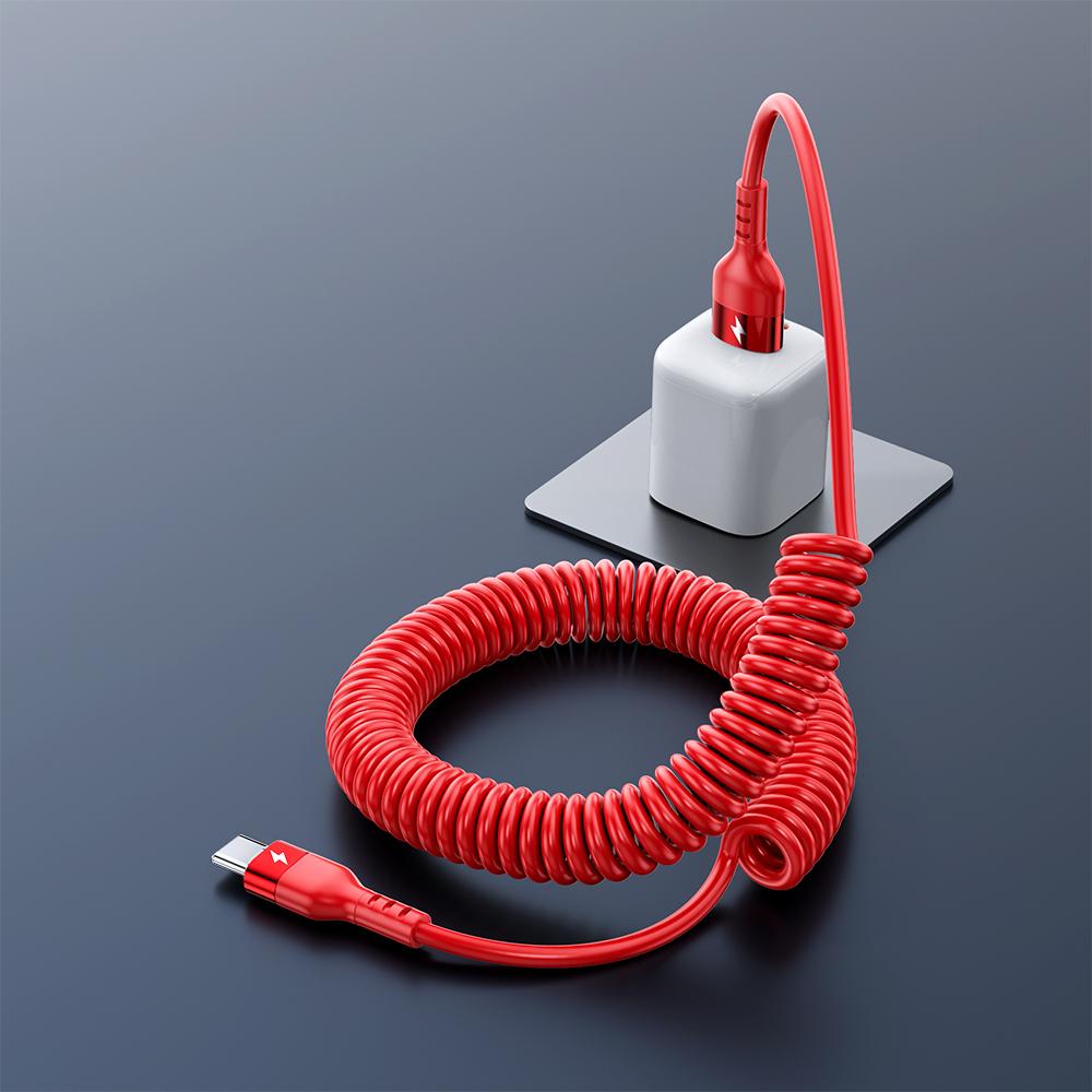 

66W 5A USB Type-C Швидка зарядка даних Весняний телескопічний шнур для Samsung S24 Xiaomi Huawei Android Телефон Автомобільна зарядна лінія USB C 1m червоний