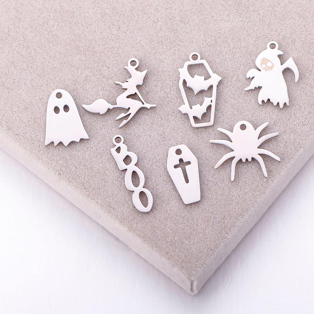 3PCs Stainless Steel Halloween Charms Ghost Bat Spider Witch Tombstone Metal Pendants For Diy Jewelry Making Finding Accessories