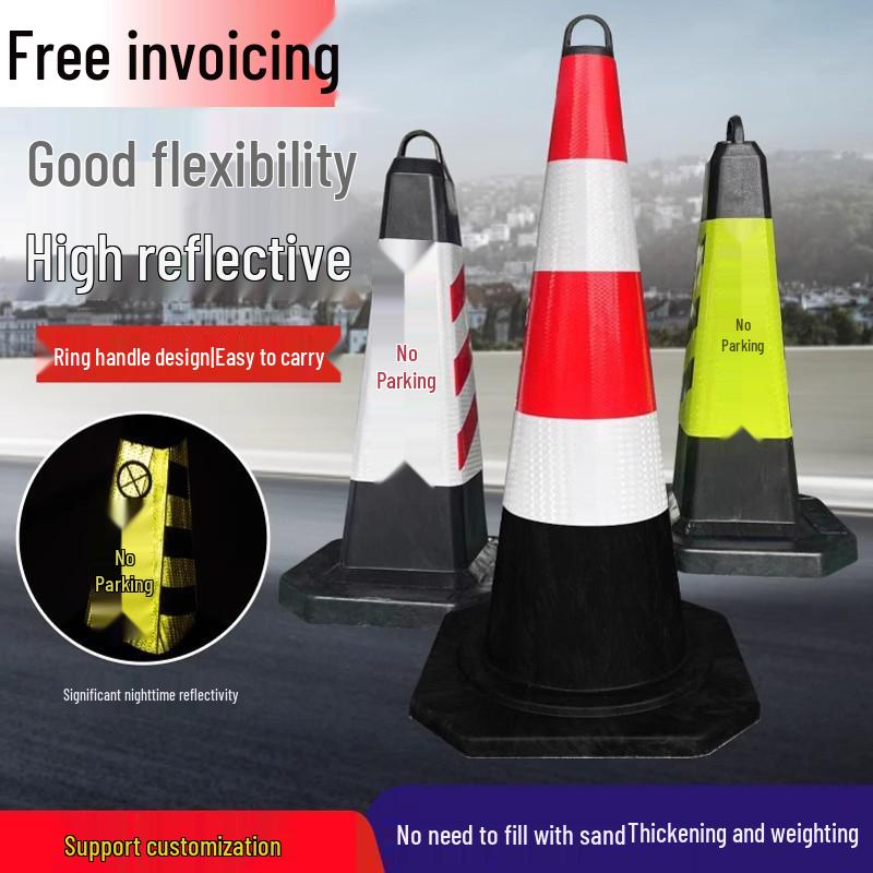 Reflective 90cm Rubber-Plastic Safety Cone with Ice Cream Handle for Road and Construction Use