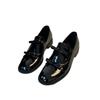 Korean Double Bow Patent Leather Small Leather Shoes Women's Spring and Autumn New Thick Heel Round Head One Pedal Loafers Commuter Shoes