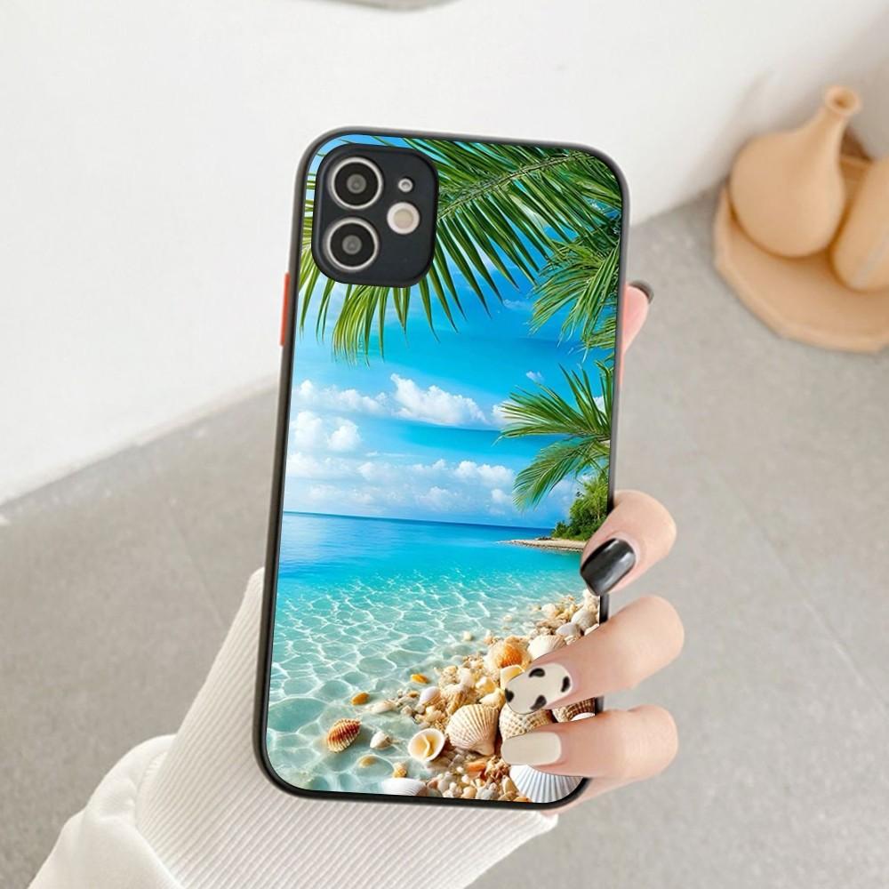 

Sea Tropical Palm Trees Beach Phone Case For IPhone 14 11 12 13 Mini Pro Max 8 7 Plus X XR XS MAX Translucent Matte Cover iphone X