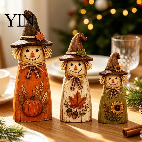 Solid Wood Seasonal Centerpiece 3Pcs Rustic Wooden Halloween Cat Tabletop Decor, Farmhouse Black Figurine Indoor Party Supplies with Witch Hat, Autumn