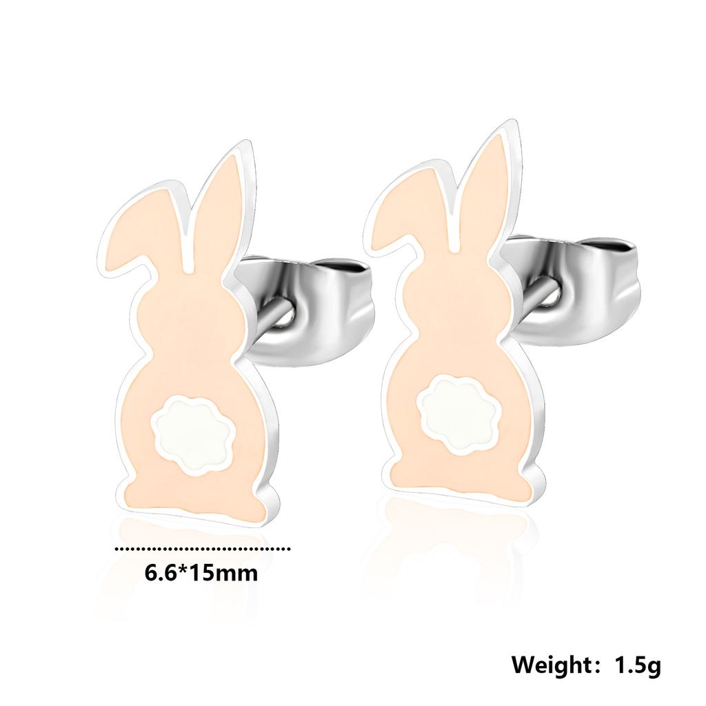 Cute Colorful Rabbit Stud Earrings for Children Girls Teenagers Jewelry Gifts Animal Small Piercing Drip-Oil Pink Rabbits Earing
