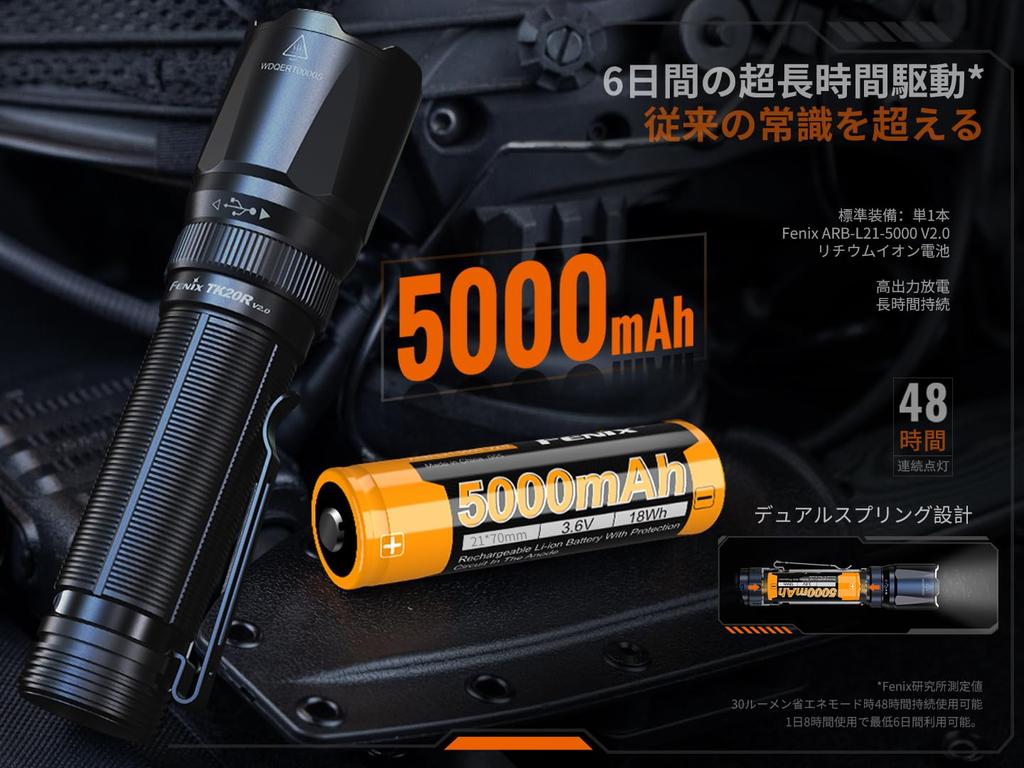 Fenix TK20R Rechargeable LED 3000 Portable Battery 475M Disaster High Tactical Light for Disaster Night Security Military Outdoor 5000mAh Battery