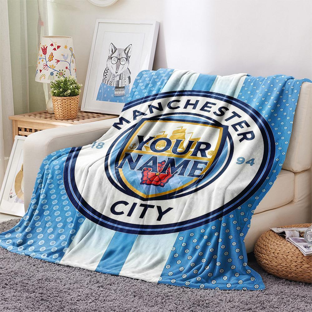 1PC Manchester City F Custom Name Patterned Flannel Blanket Suitable For All Seasons For Home Decor Warmth And Comfort Gifts Holiday Present