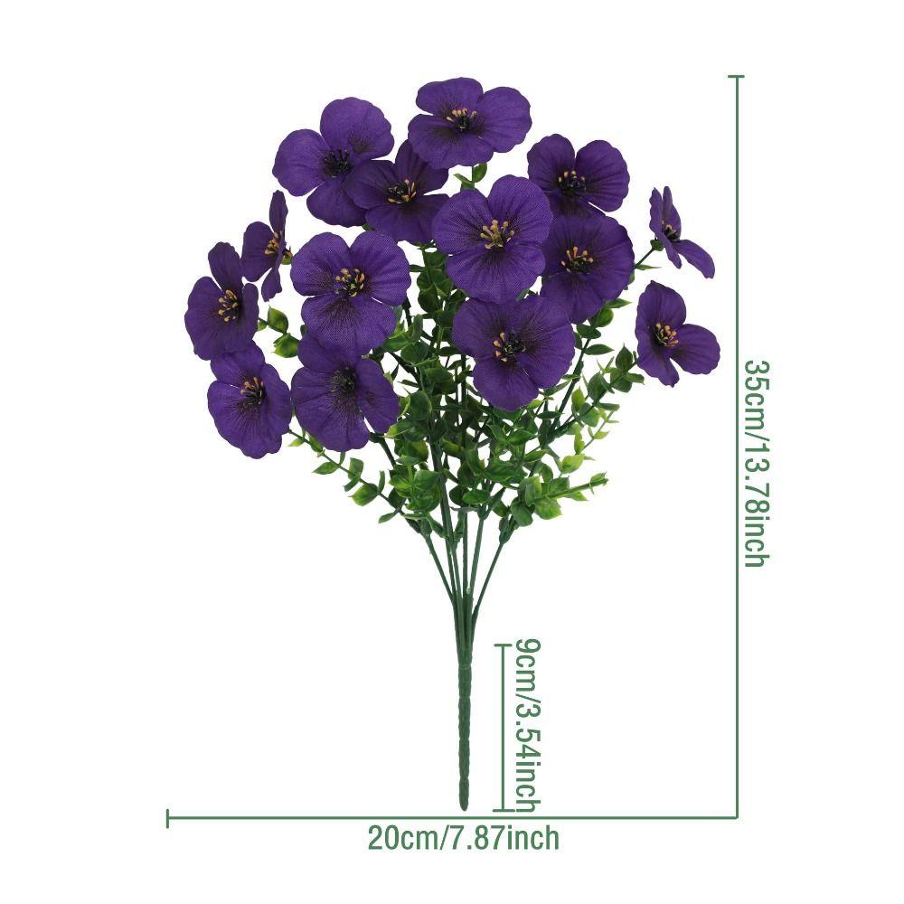 Plastic Artificial Pansy Flowers 7 Fork Reusable Fake Flowers Eucalyptus Leaves Tricolor Violet Faux Pansy Flowers Wedding Party