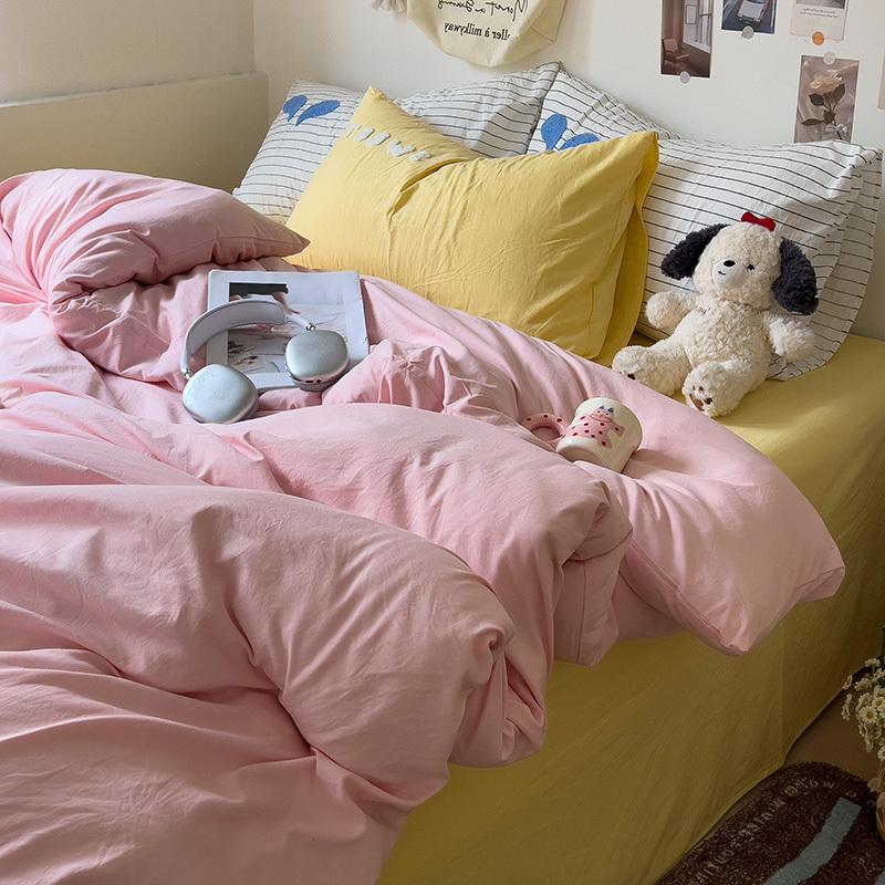 INS Purple Bedding Set Girls Soft Washed Cotton Embroidery Bed Sheet Set Queen King Size Duvet Cover Set With Pillowcases