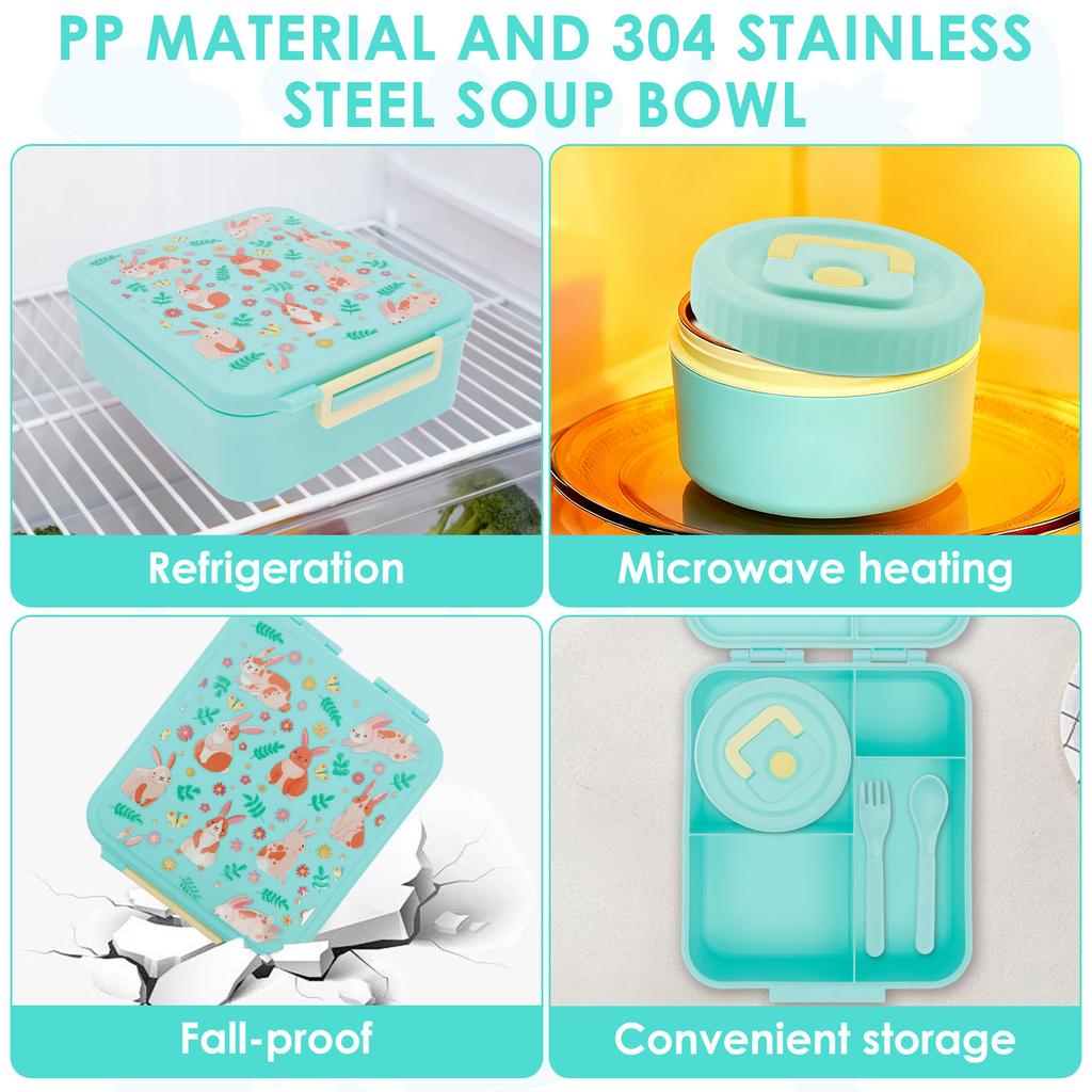 1700 ML Bento Lunch Box Children Lunch Box with Soup Jar Spoon and Forks Leak-proof Food Container for Students Workers Children