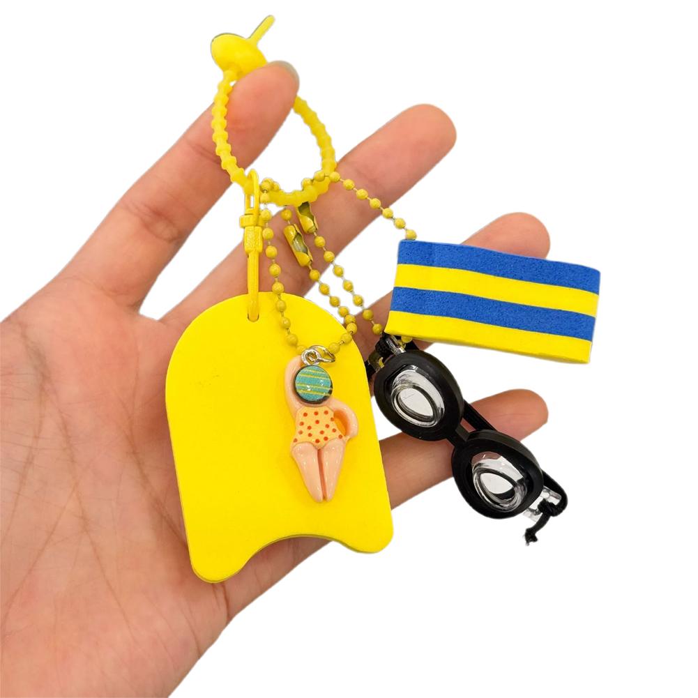 Cartoon Meisjes Jongens Zwemmen Sleutelhanger Zomer Zwembad Drijver Board Bril Sleutelhangers Hanger Bedel Accessoires Cadeaus geel