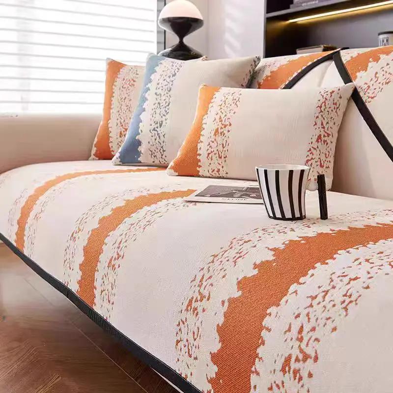 Luxury Line Sofa Cushion Europe Jacquard Sofa Cushion Four Seasonal Universal Anti Slip Dustproof Chenille Sofa Cover Pillowcase