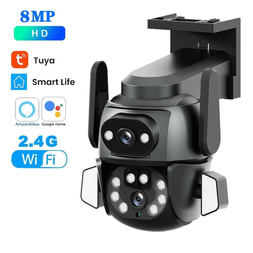 

8MP Lens Tuya WIFI PTZ 4K Full HD Dual Screen Security Camera Ai Human Auto Tracking Outdoor CCTV Video Surveillance 8MP NO Card