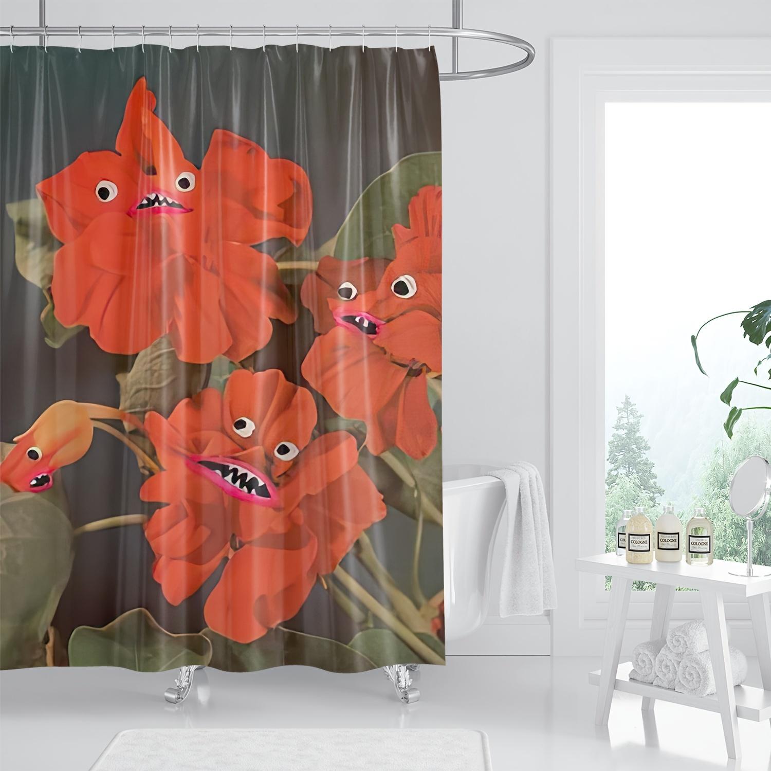 

1Pc Quirky Red Floral Pattern Shower Curtain, Waterproof Shower Curtain With Hooks, Bathroom Partition, Bathroom Accessories W60H190(CM)-1 Pcs