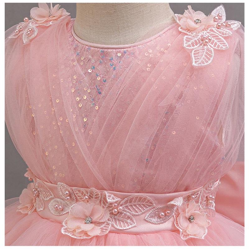 Pink Blue Purple Champagne Kids Sequined Tulle Princess Hi-Lo Dress