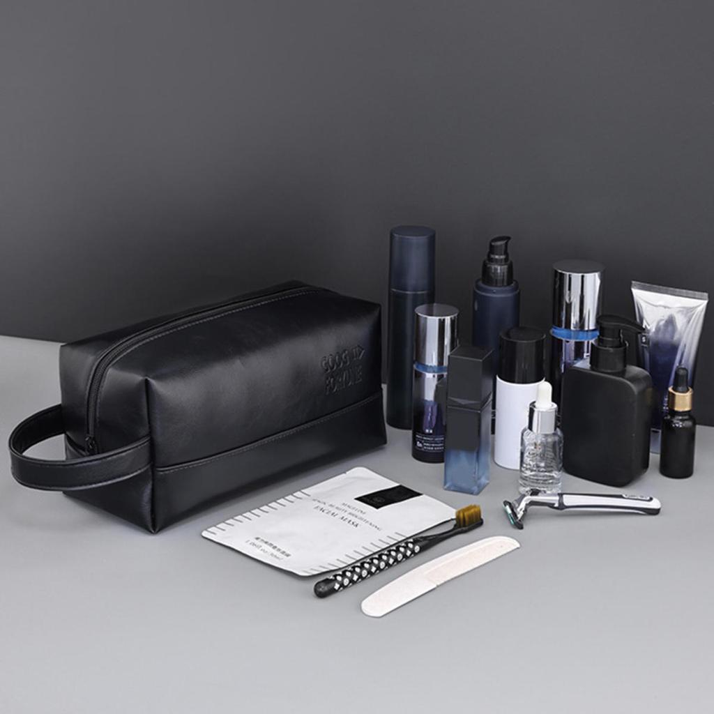 Men Leather Travel Business Shaving Cosmetic Bag Portable Toiletry Bag Large Capacity Organizer Handheld Toiletry Kits